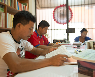 The translators work together at a workshop.